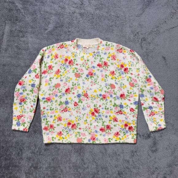 Sezane Peonies Floral Sweater Paulie Wool Mohair Blend Womens L Crew Neck Cozy - Picture 1 of 6